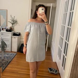 Striped blue and white off the shoulder dress